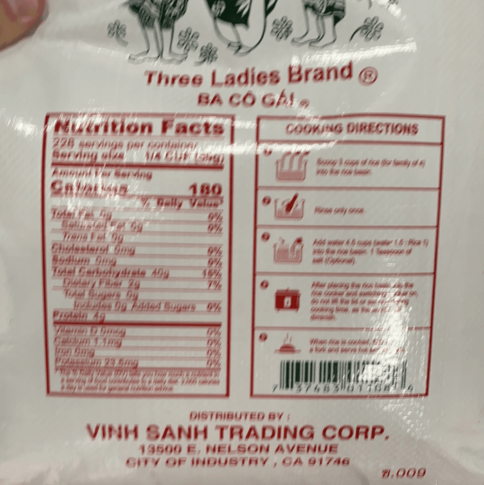 3 Ladies Brand Jasmine Rice, 25lb - Eastside Asian Market