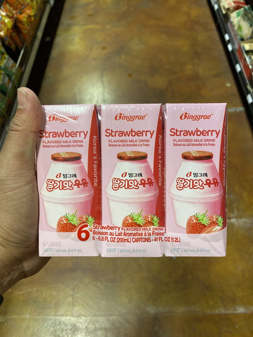 Bingrae Strawberry Milk, 6.8oz - Eastside Asian Market
